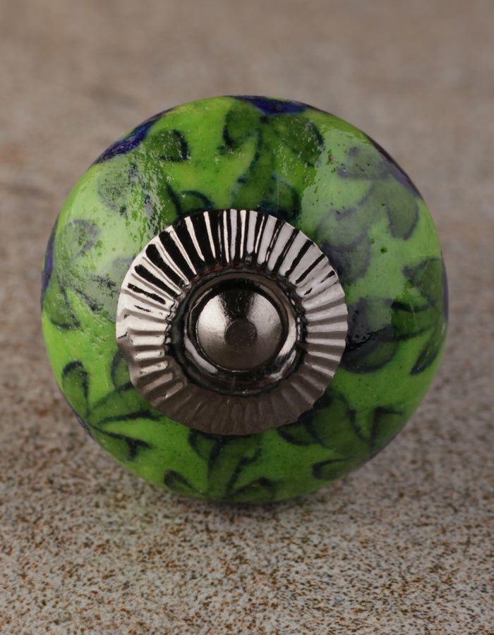 Bead Knobs | Blue Flower and Green Leaf with Lime Green Base Bead Knobs Bead Knobs