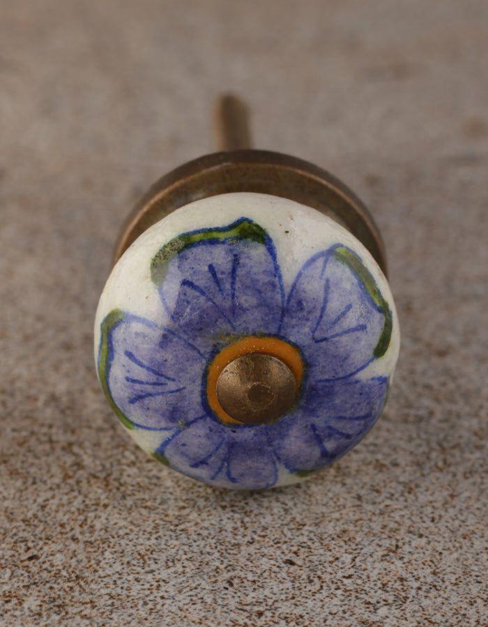 Bead Knobs | Purple Flower On White Ceramic Cupboard Cabinet Cabinet Knobs Bead Knobs