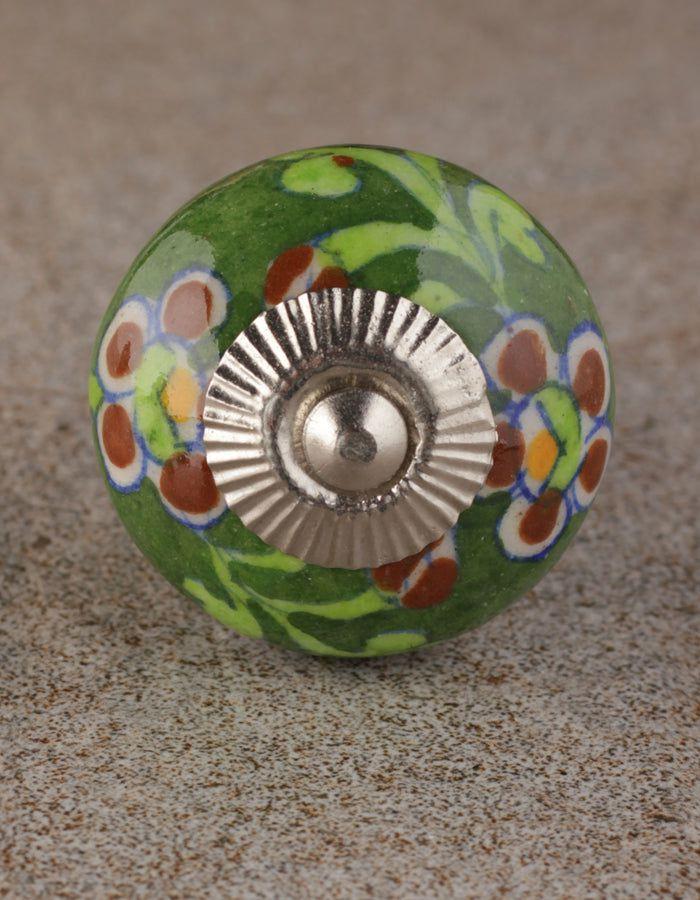 Bead Knobs | Stylish Maroon Flower And Leaf Design On Dark Green Ceramic Drawer Bead Knobs Bead Knobs