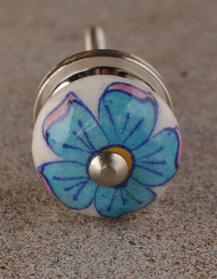 Bead Knobs | Turquoise Flower On White Ceramic Kitchen Cabinet Bead Knobs Bead Knobs