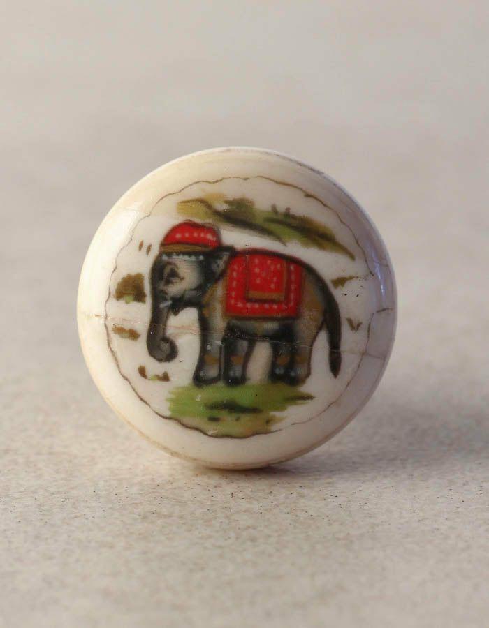 Bone Knobs | Multicolored Elephant Print On White Resin Bone Bathroom Cabinet Bone Knobs Bone Knobs