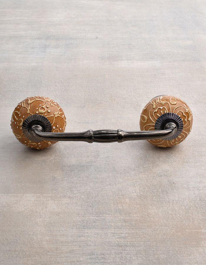 Ceramic Knobs Pull | Brown Ceramic Wardrobe Cabinet Pull With White Cracked Embossed Design Ceramic Knobs Pull Ceramic Knobs Pull