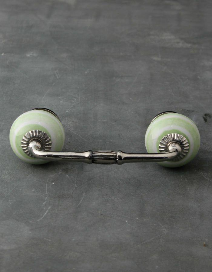 Ceramic Knobs Pull | White Ceramic Kitchen Cabinet Pull With Lime Green Spiral Print Ceramic Knobs Pull Ceramic Knobs Pull