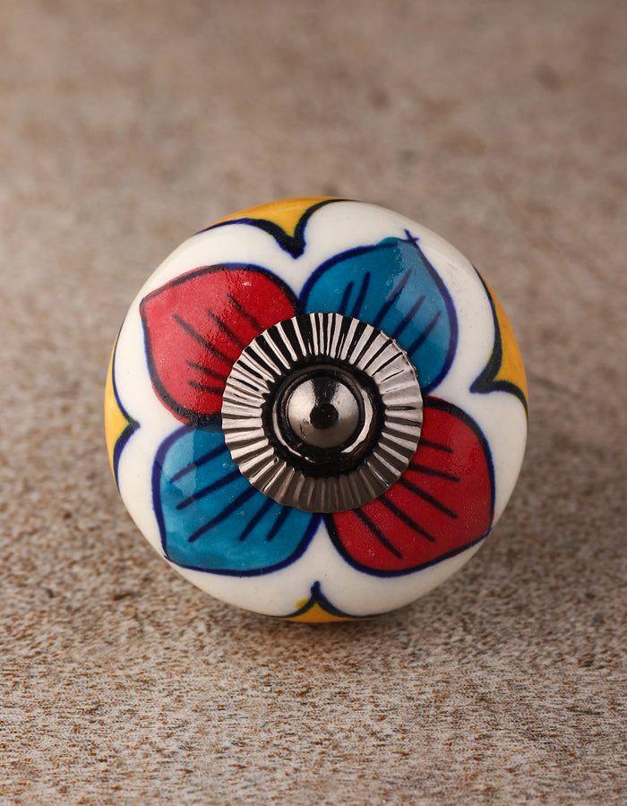 Ceramic Knobs | White Base Ceramic With Multicolor Print Cabinet Knobs Ceramic Knobs