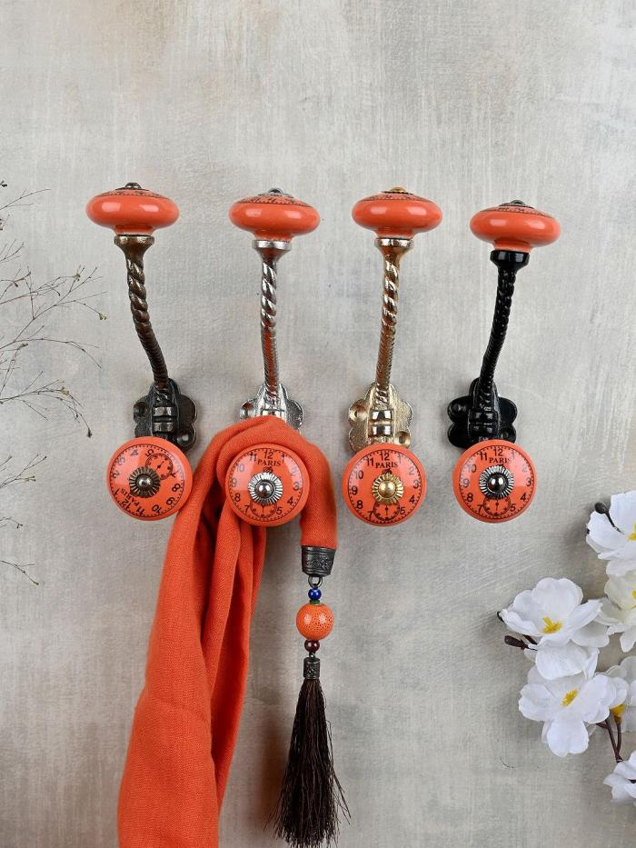 Ceramic Wall Hanger | Round Clock Sandy Orange With Metal Wall Hanger Ceramic Wall Hanger Ceramic Wall Hanger