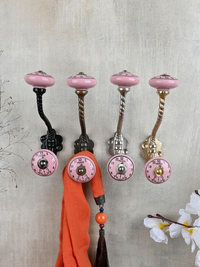 Ceramic Wall Hanger | Round Pink Clock Ceramic With Metal Wall Hanger Ceramic Wall Hanger Ceramic Wall Hanger