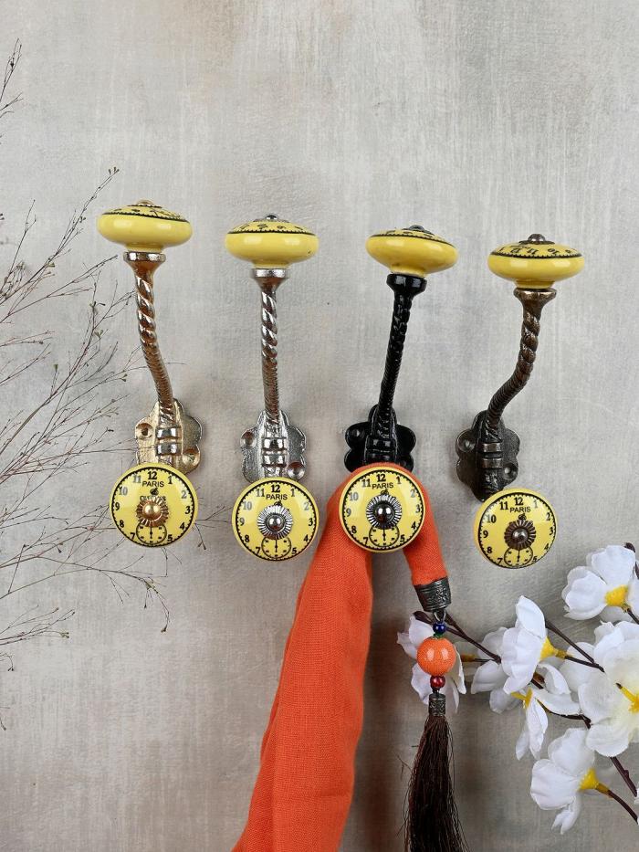 Ceramic Wall Hanger | Round Yellow Clock Ceramic With Metal Wall Hanger Ceramic Wall Hanger Ceramic Wall Hanger