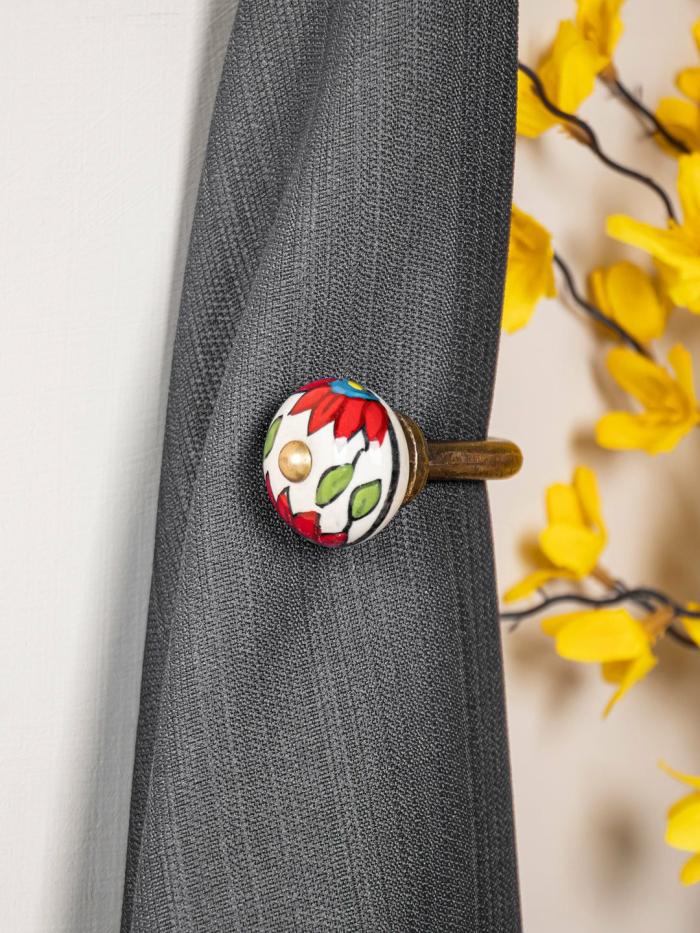 Curtain Tie | Curtain Tie Backs Hook Decorative Wall Hook- Red Flower (Set of Two) Curtain Tie Curtain Tie