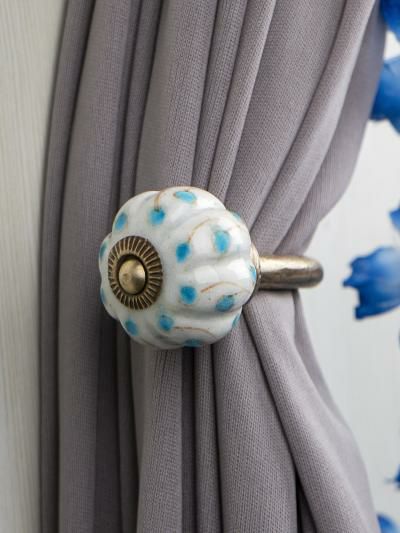 Curtain Tie | Curtain Tie Backs Hook Decorative Wall Hook-Turquoise Dots (Set of Two) Curtain Tie Curtain Tie