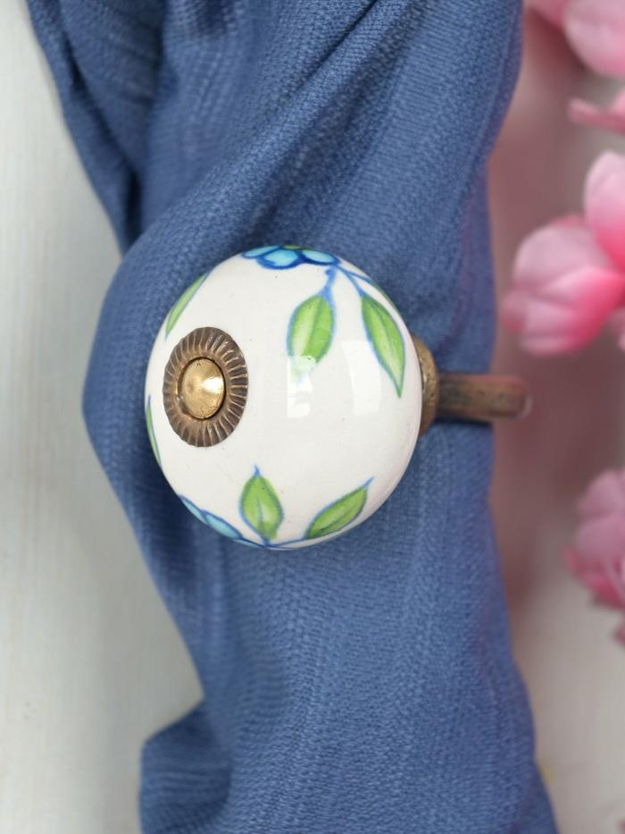 Curtain Tie | Curtain Tie Backs Hook Decorative Wall Hook- Turquoise Flower (Set of Two) Curtain Tie Curtain Tie