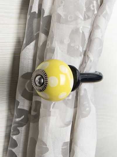 Curtain Tie | Curtain Tie Backs Hook Decorative Wall Hook-White Dots and Yellow Base (Set of Two) Curtain Tie Curtain Tie