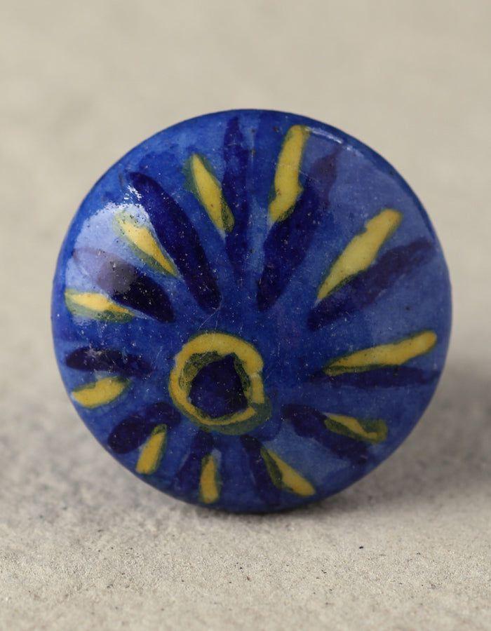 Knobco Knobs | Blue Ceramic Blue Pottery Drawer With Black And Yellow Print Cabinet Knobs Knobco Knobs