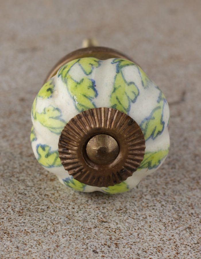 Melon Knobs | Green Leaves On White Melon Shaped Cupboard Cabinet Cabinet Knobs Melon Knobs