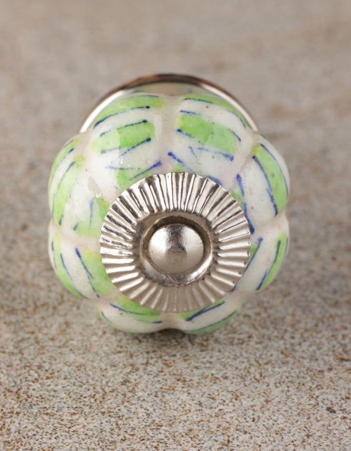 Melon Knobs | Melon Shaped White Ceramic Bathroom Cabinet With Green Print Cabinet Knobs Melon Knobs