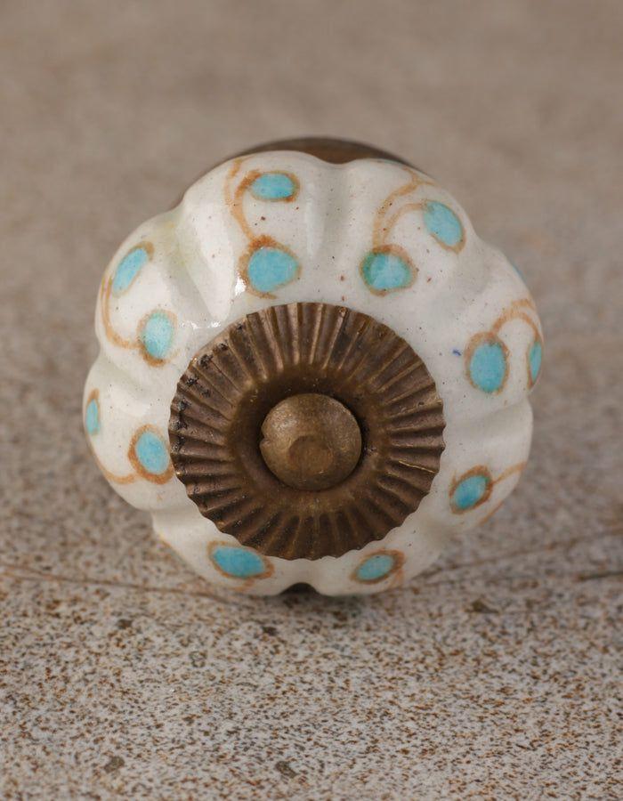 Melon Knobs | White Base Ceramic Wardrobe Cabinet With Turquoise Dots Cabinet Knobs Melon Knobs