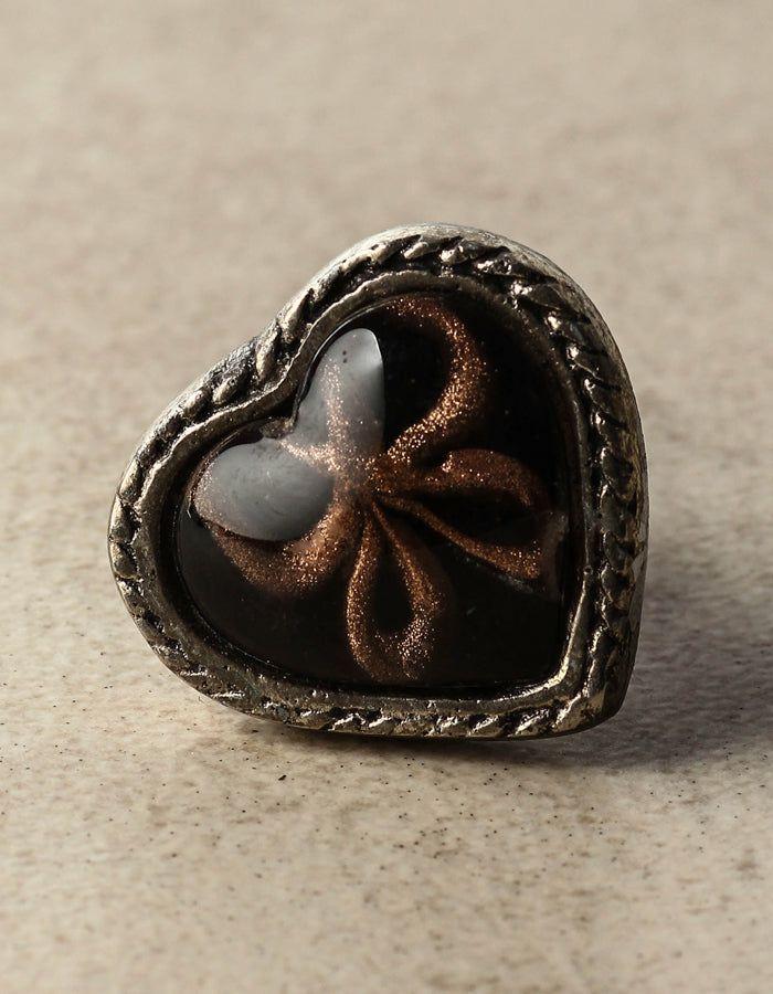 Metal Knobs | Brown Flower on a Black Heart Shaped Glass on a Metal Base Cabinet Knobs Metal Knobs