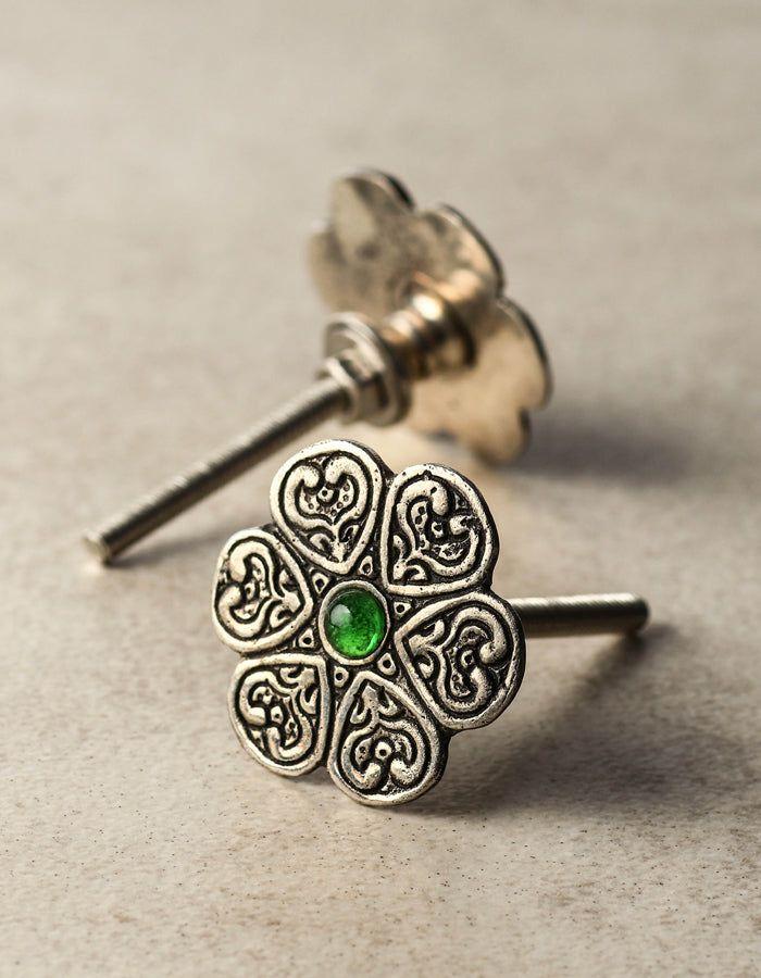 Metal Knobs | Metal with Green Glass Center 02 Cabinet Knobs Metal Knobs