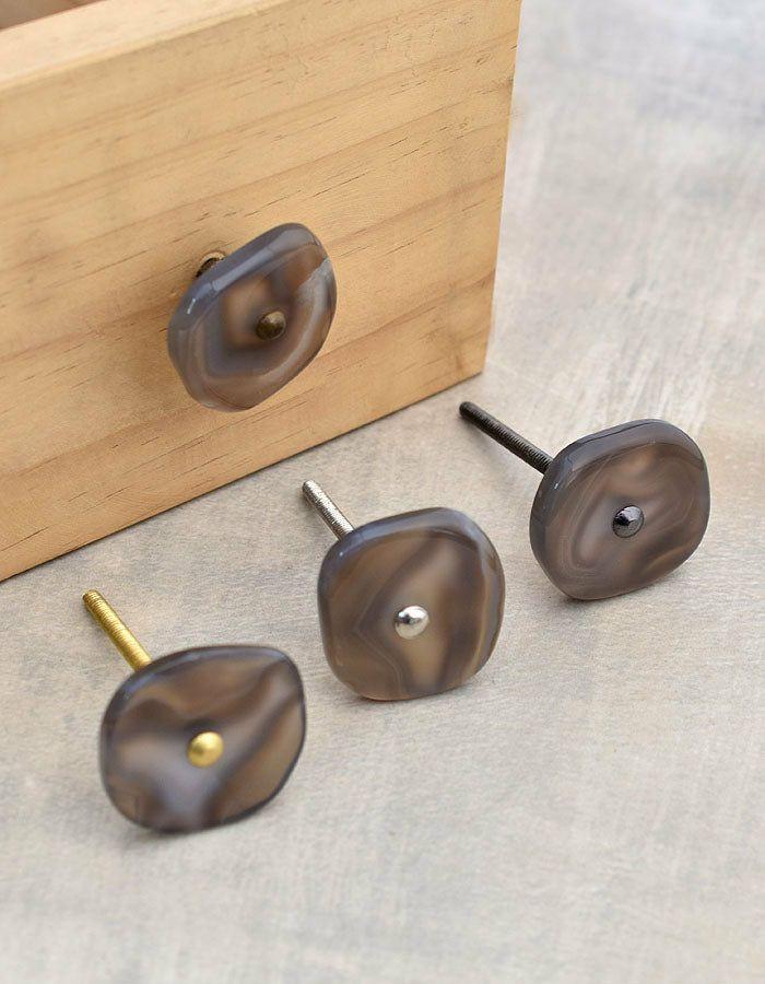 Natural Gemstone Knobs | Agate Natural Brown Grey Shade Gemstone Cabinet Cabinet Knobs Natural Gemstone Knobs