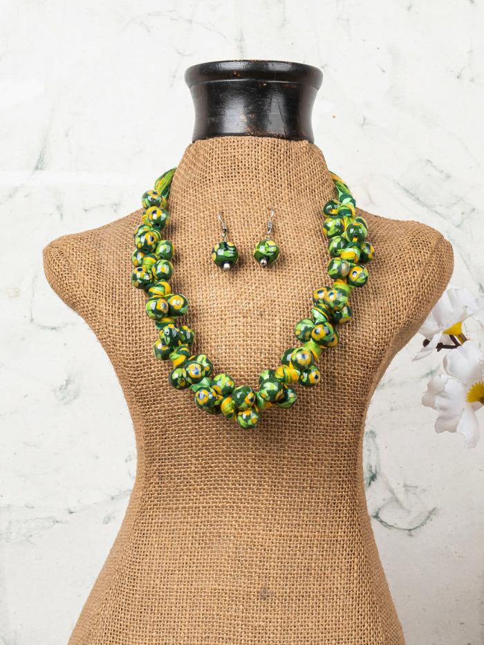 Necklace | Blue Pottery Knot Necklace Green With Yellow Flower Jewellery Necklace