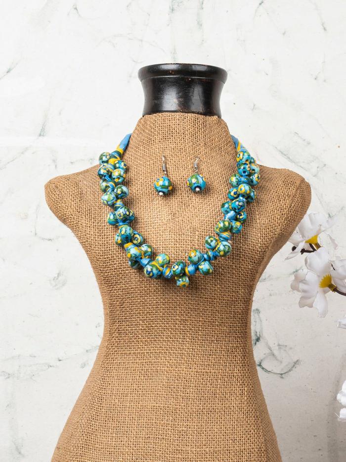 Necklace | Blue Pottery Knot Necklace Turquoise With Yellow Flower Jewellery Necklace