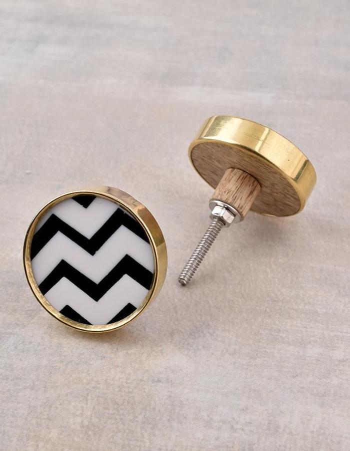 New Collection of Wooden Knobs | Designer White and Black Zig Zag Pattern Wardrobe Cabinet Cabinet Knobs New Collection of Wooden Knobs