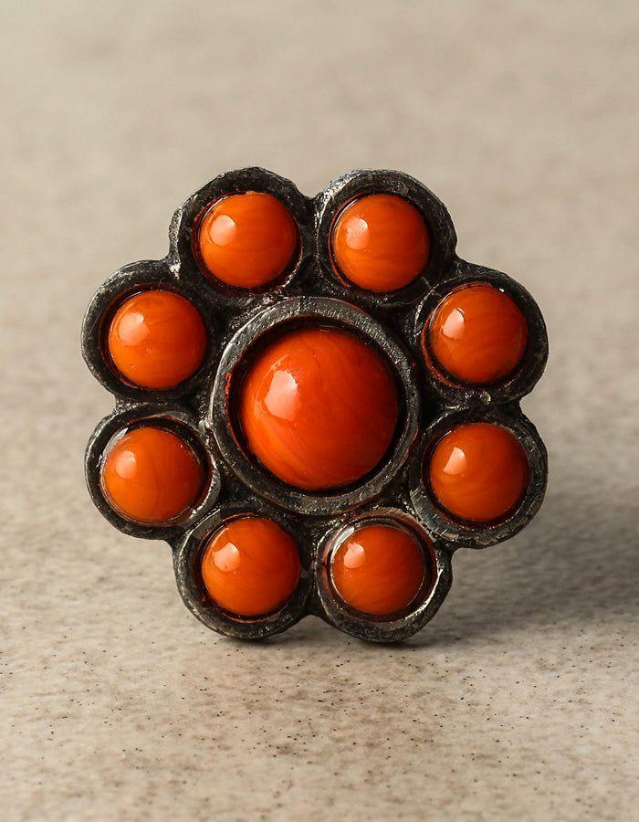 Nine Half Cut Beaded Knobs | Nine Half Cut Orange Metal Base Drawer Cabinet Cabinet Knobs Nine Half Cut Beaded Knobs