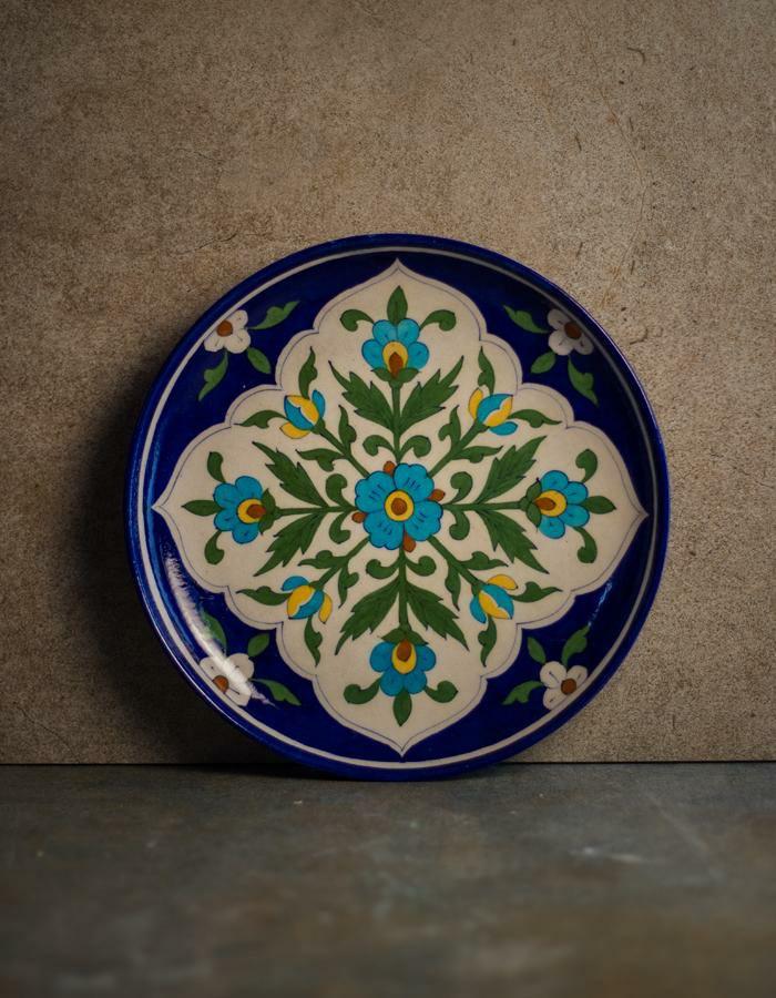 Plates-10” | Blue and White Base with Green Leaves Plate 10 inch Plates Plates-10''