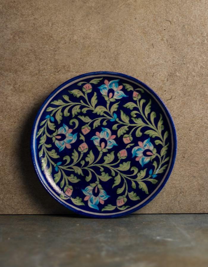 Plates-10” | Blue Base with Turquoise Flowers and leaves Plate 10 inch Plates Plates-10''