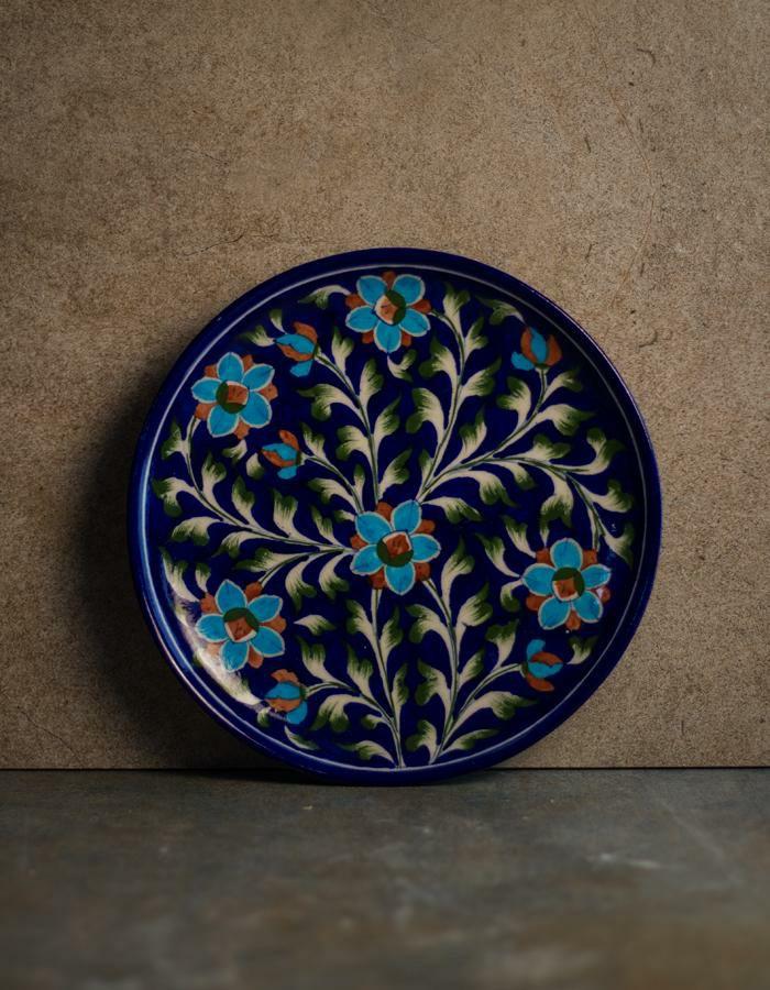 Plates-10” | Blue Base with Turquoise Flowers Plate 10 inch Plates Plates-10''