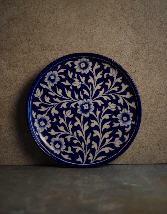 Plates-10” | Blue Base with White Leaves Plate 10 inch Plates Plates-10''