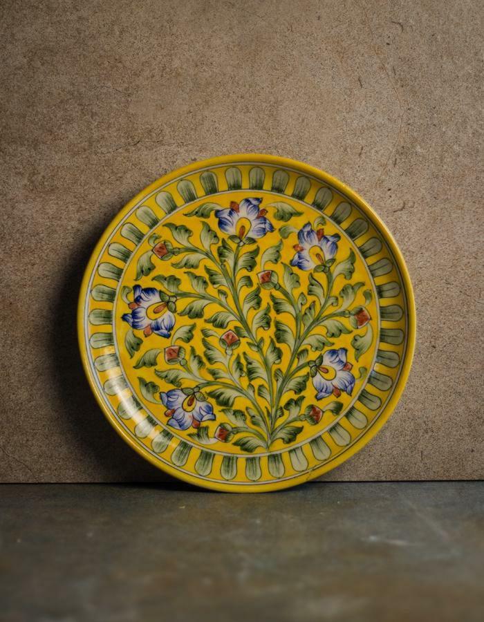 Plates-10” | Yellow Base Plate 10 inch Blue Pottery Decorative Plate Plates Plates-10''