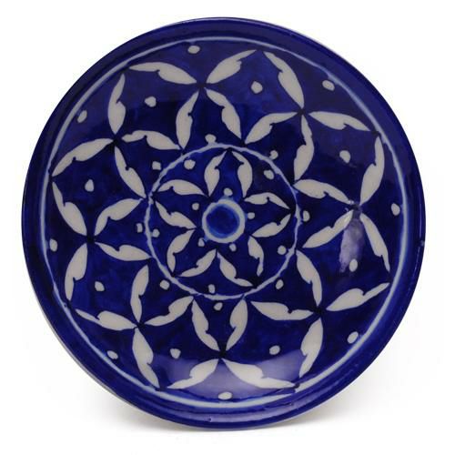 Plates-5” | White Leaves on Blue Base Plate 5 Plates Plates-5''