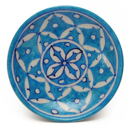 Plates-5” | White Leaves on Turquoise Base Plate 5 Plates Plates-5''