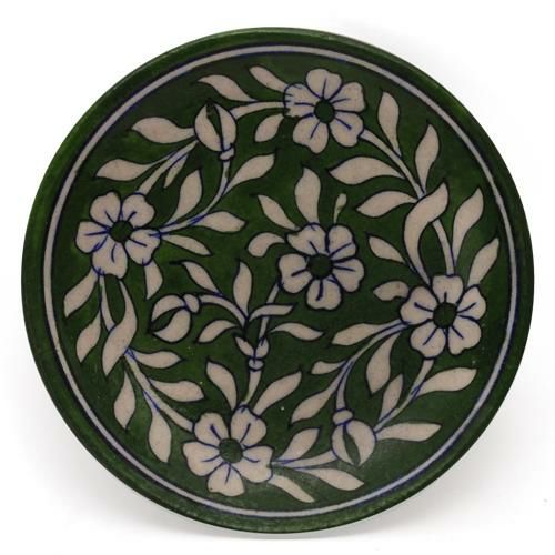 Plates-6” | White Leaves and Flowers on Green Base Plate 6 Plates Plates-6''