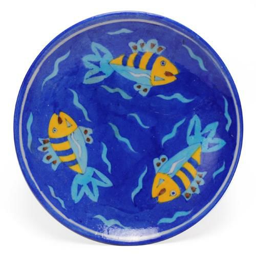 Plates-8” | Three Fish on Blue Base Plate 8 Plates Plates-8''