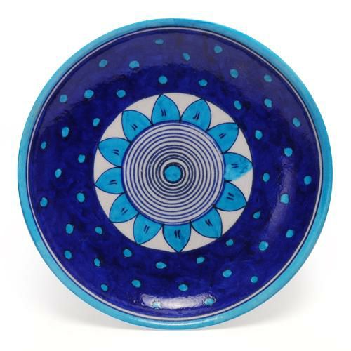 Plates-8” | Turquoise Flower and Dots on Blue Base Plate 8 Plates Plates-8''