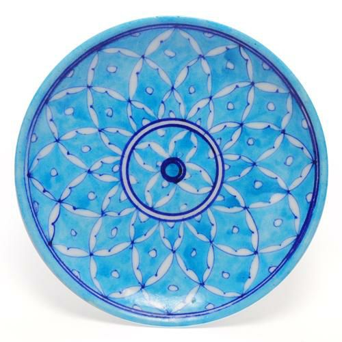 Plates-8” | White Leaves on Turquoise Base Plate 8 Plates Plates-8''