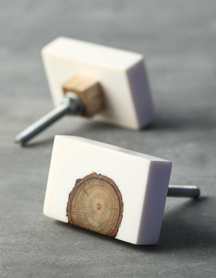 Resin Ornamented Wooden Knobs | Stylish White And Wooden Resin Rectangular Shaped Dresser Cabinet Cabinet Knobs Resin Ornamented Wooden Knobs