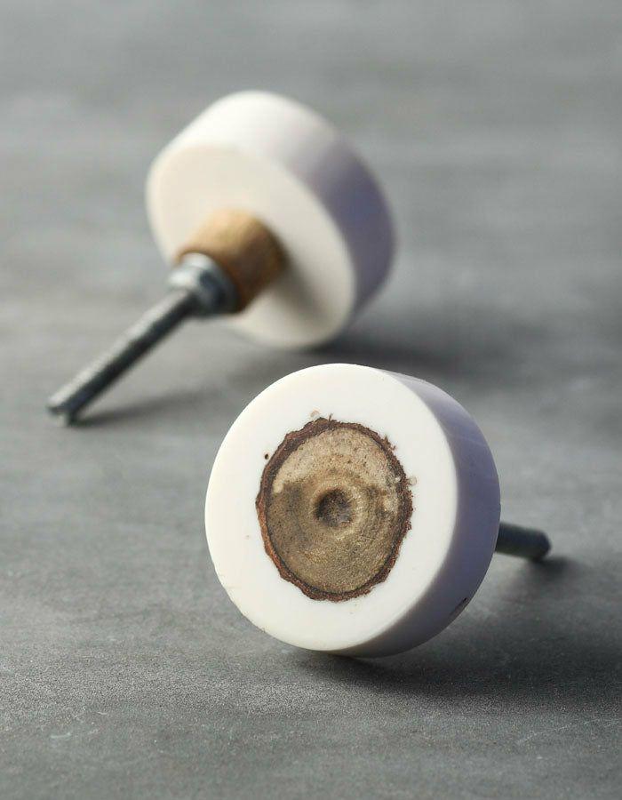 Resin Ornamented Wooden Knobs | Stylish Wooden and White Resin Round Dresser Cabinet Cabinet Knobs Resin Ornamented Wooden Knobs