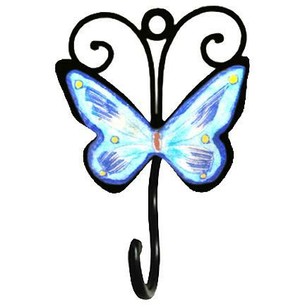 Wall Hooks | Blue Pottery Iron Wall Hook – Blue, Turquoise and Yellow Butterfly Hooks/Hangers Wall Hooks