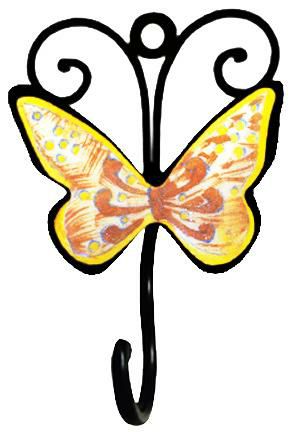 Wall Hooks | Blue Pottery Iron Wall Hook – Yellow and Pink Butterfly Hooks/Hangers Wall Hooks