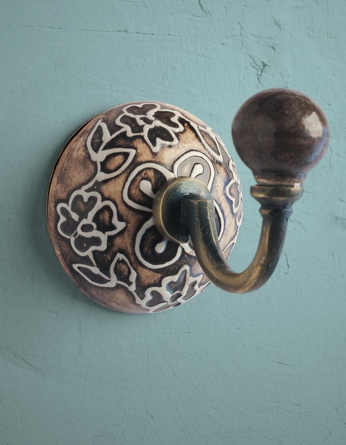 Wall Hooks | Decorative Brown Embossed Ceramic Round Coat Hook Hooks/Hangers Wall Hooks