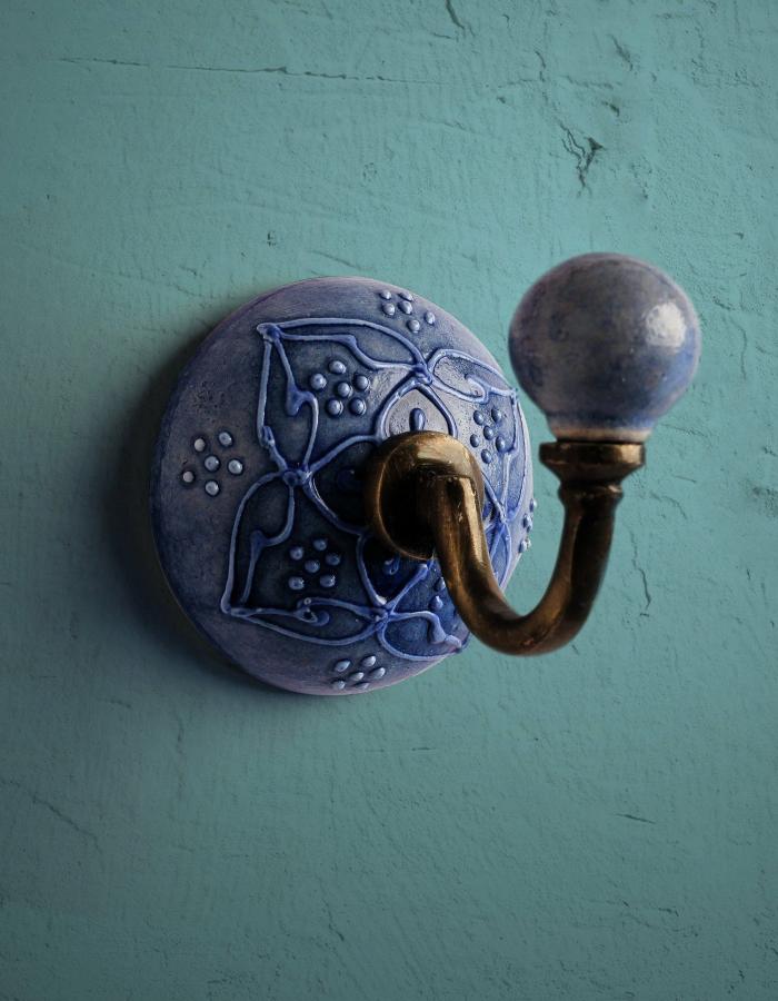 Wall Hooks | Decorative Purple Embossed Ceramic Round Coat Hook Hooks/Hangers Wall Hooks