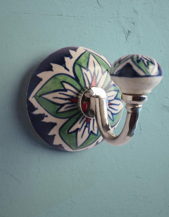 Wall Hooks | Handmade Floral Design Ceramic Round Wall Hook Hooks/Hangers Wall Hooks