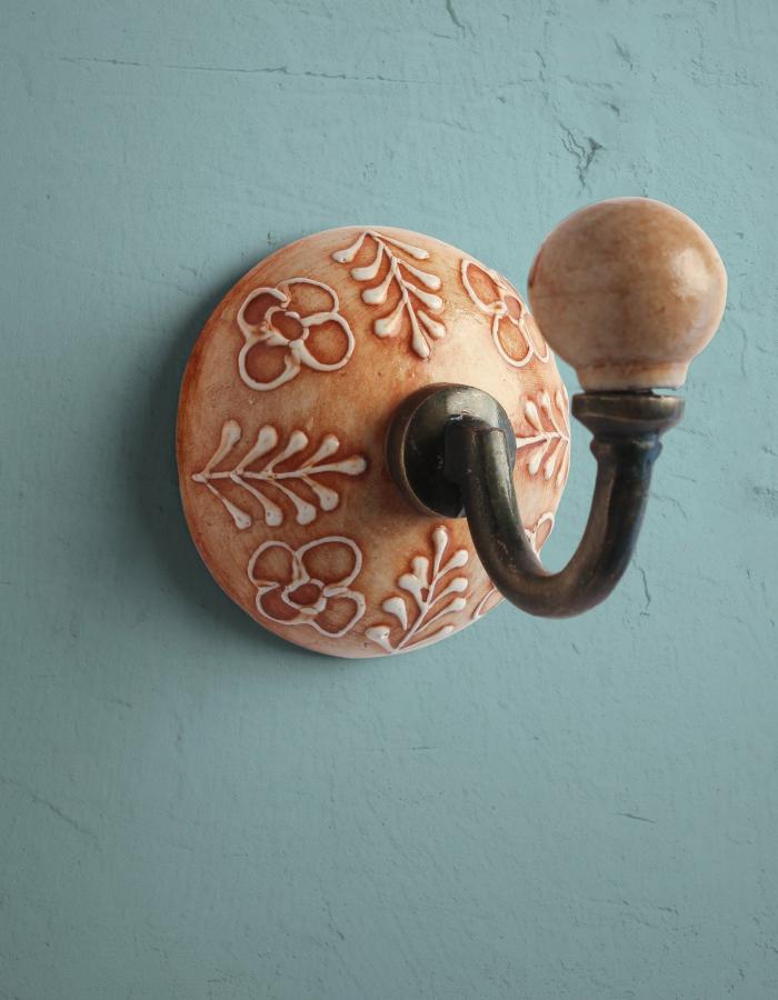 Wall Hooks | Orange Embossed Ceramic Round Wall Hook Hooks/Hangers Wall Hooks