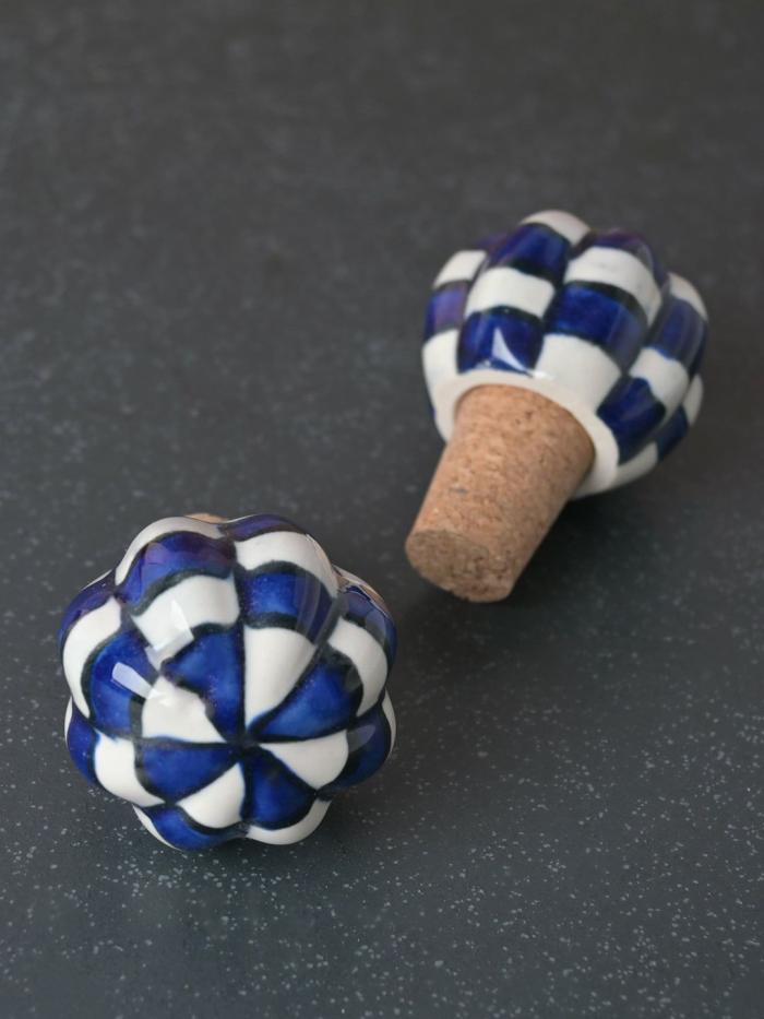 Wine Bottle Stoppers | White And Blue Checkered Flower Shaped Ceramic Wine Bottle Stopper Cabinet Knobs Wine Bottle Stoppers