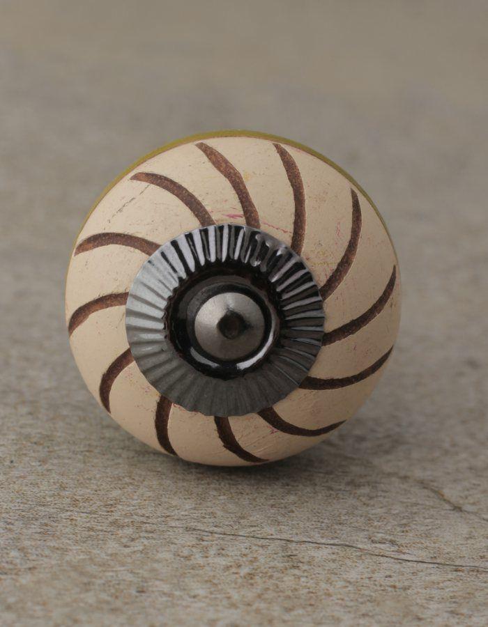 Wooden Knobs | Cream and Green Colored Wooden with Pink Hurricane Stripes Cabinet Knobs Wooden Knobs