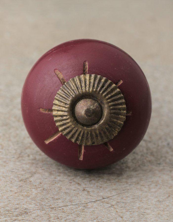 Wooden Knobs | Red and Dark Red Design Wooden with Light Brown Double Stripes Cabinet Knobs Wooden Knobs