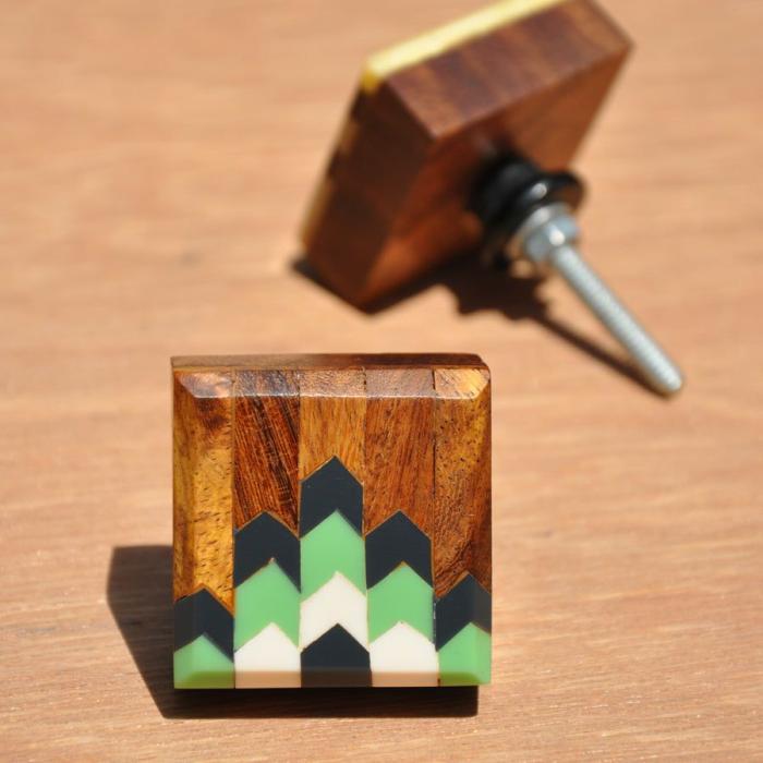 Wooden & Resin Knob | Square Shape Pyramid Design Wooden Bathroom Cabinet Cabinet Knobs Wooden & Resin Knob