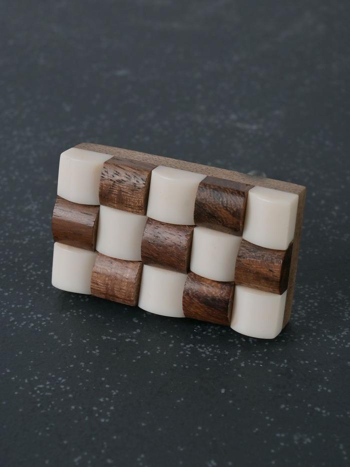 Wooden & Resin Knob | Unique Rectangle Shaped Brown and White Wood and Resin Drawer Cabinet Cabinet Knobs Wooden & Resin Knob